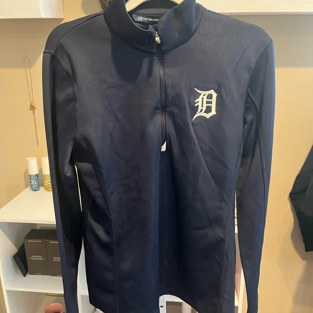NWT Small Detroit Tigers Cutter & Buck Women's Traverse Stretch Eco Quarter Zip - Picture 2 of 3